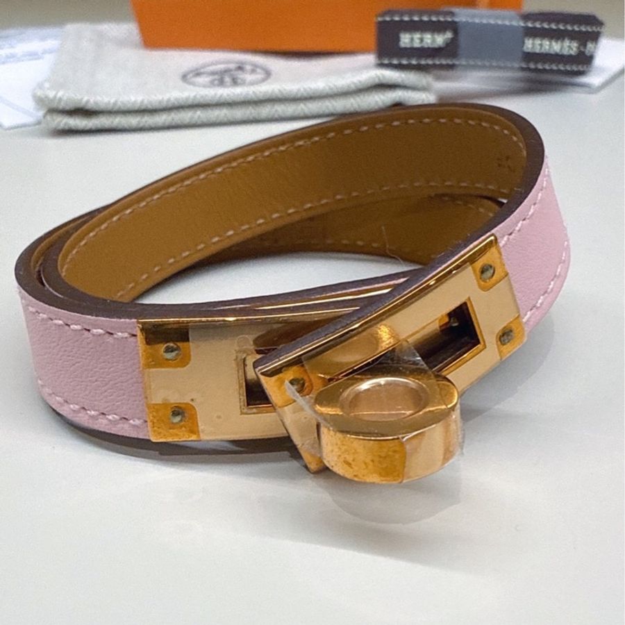 HERMES 櫻花粉Kelly雙環手環 T2 U刻-2