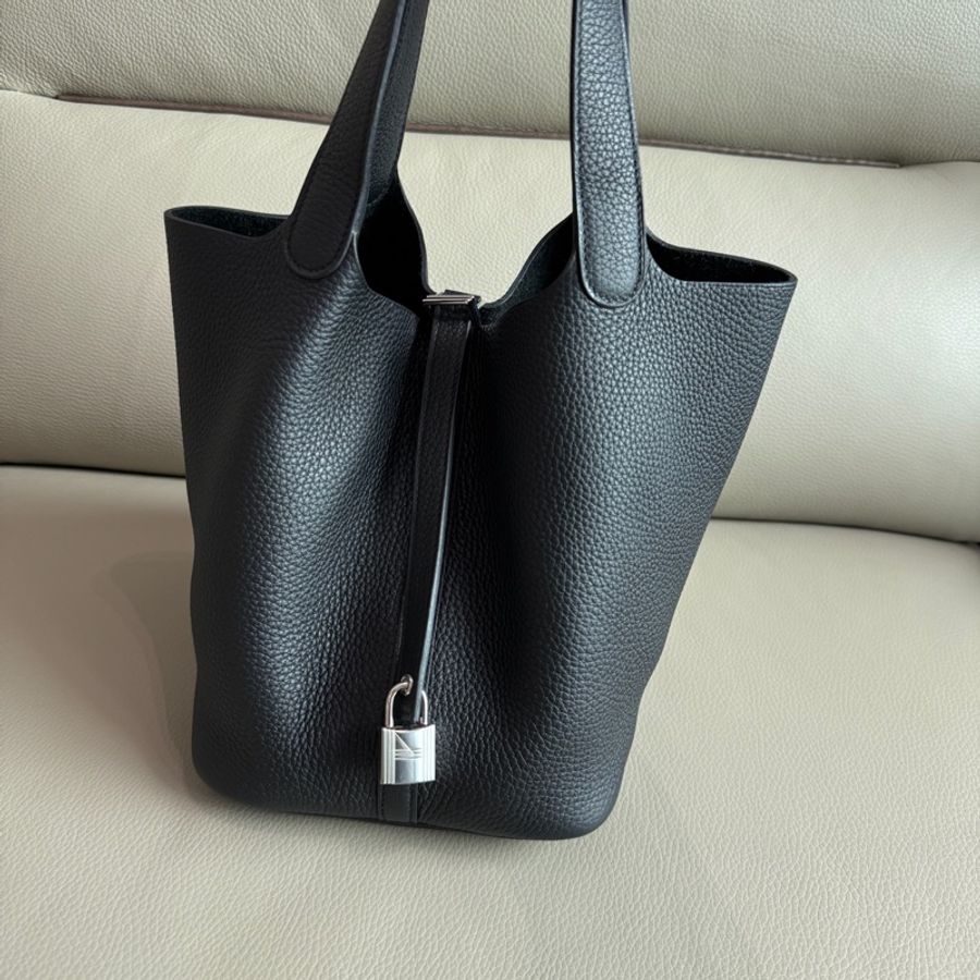 「M.Y精品」 Hermes picotin 22 菜籃子22 黑色銀釦-10