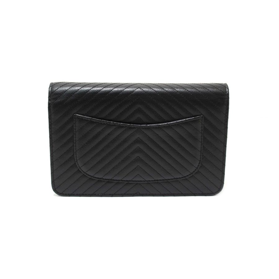 Chanel Black Chevron Caviar Leather Wallet On Chain WOC Crossbody Bag-3