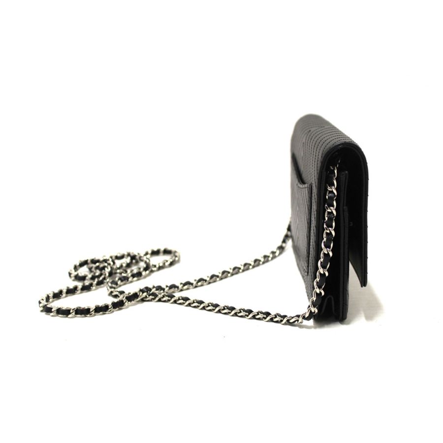 Chanel Black Chevron Caviar Leather Wallet On Chain WOC Crossbody Bag-5