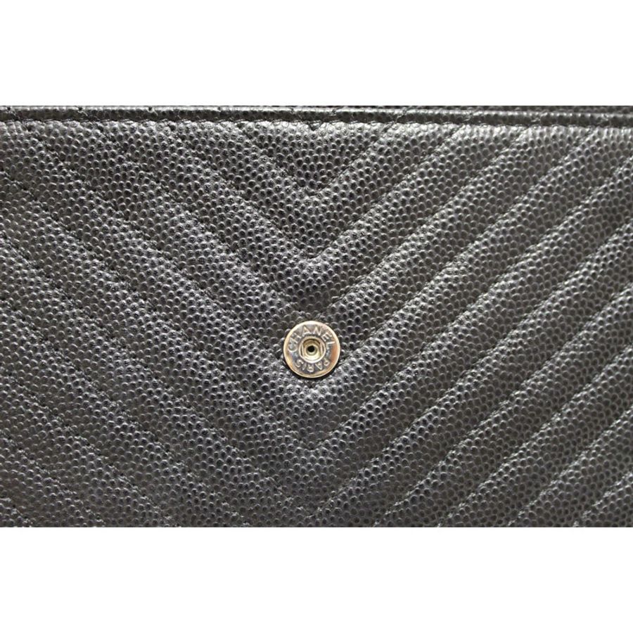 Chanel Black Chevron Caviar Leather Wallet On Chain WOC Crossbody Bag-13