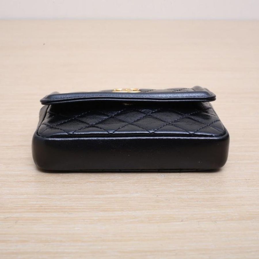 黑色 皮革C 30開 金扣 CF系列 超MINI鏈條腰包 COCO鏈條肩帶-2