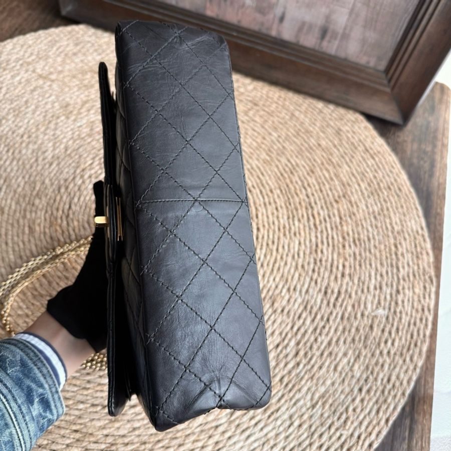 chanel 2.55黑金褶皺牛皮鏈條包中號 尺寸約28底長 年份:16開-9