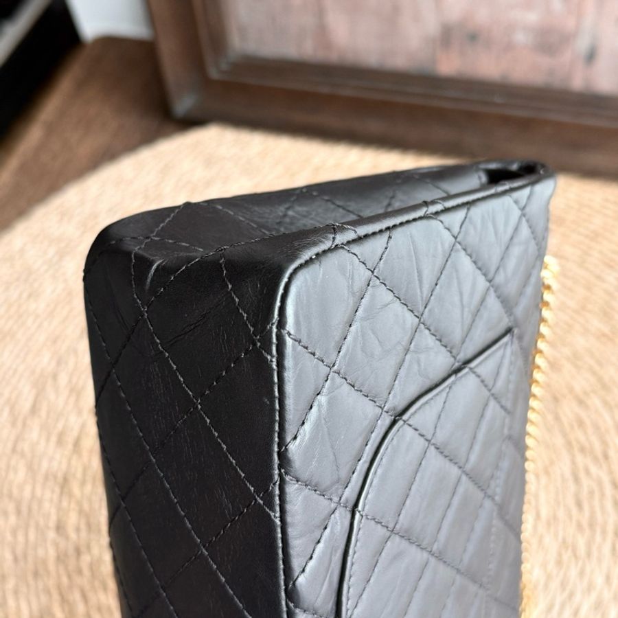 chanel 2.55黑金褶皺牛皮鏈條包中號 尺寸約28底長 年份:16開-15