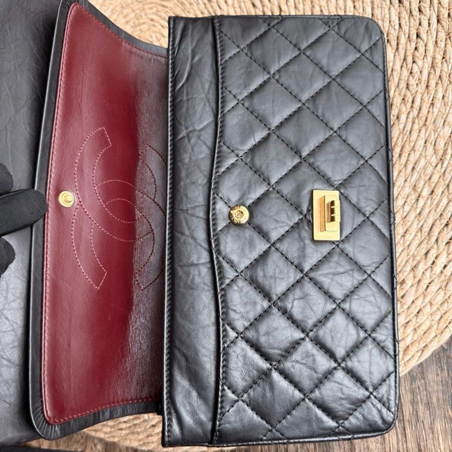 chanel 2.55黑金褶皺牛皮鏈條包中號 尺寸約28底長 年份:16開-17