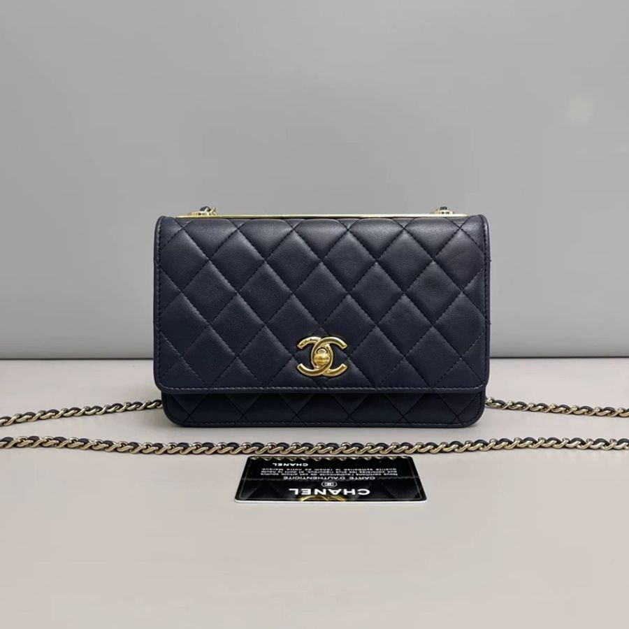 Chanel香奈兒Trendy cc woc深藍色菱格鏈條包-0