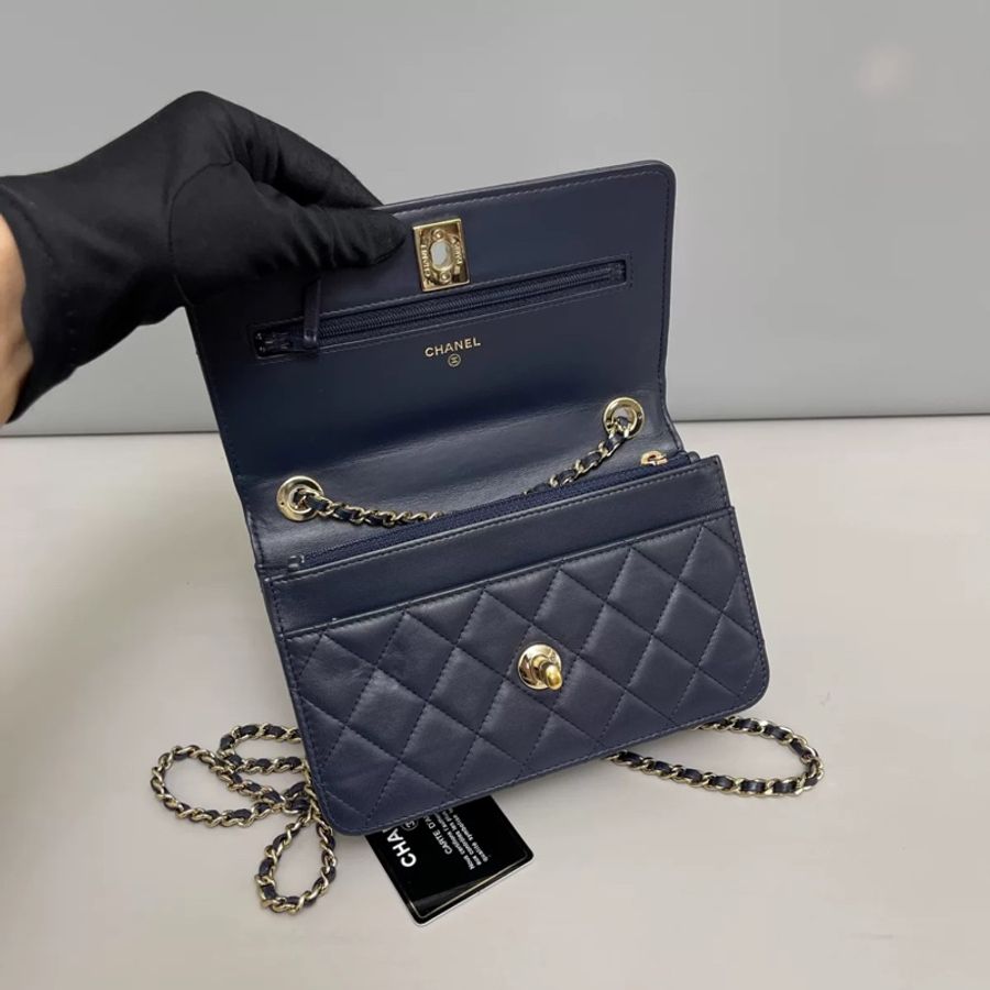Chanel香奈兒Trendy cc woc深藍色菱格鏈條包-3