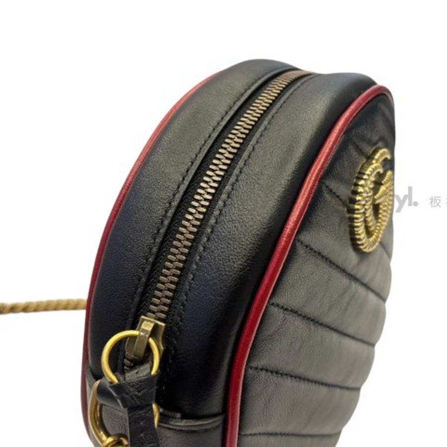 GUCCI GG Marmont 黑牛皮紅邊圓餅包550154-10