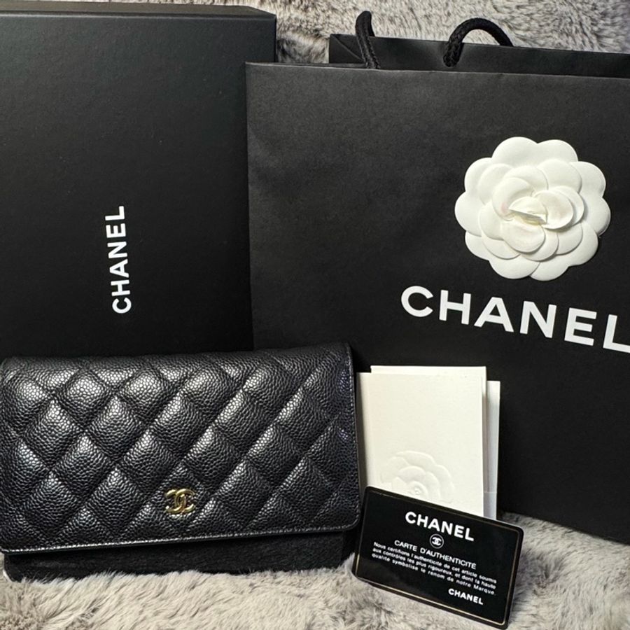 Chanel 香奈兒 WOC 黑金 荔枝皮 全配-0