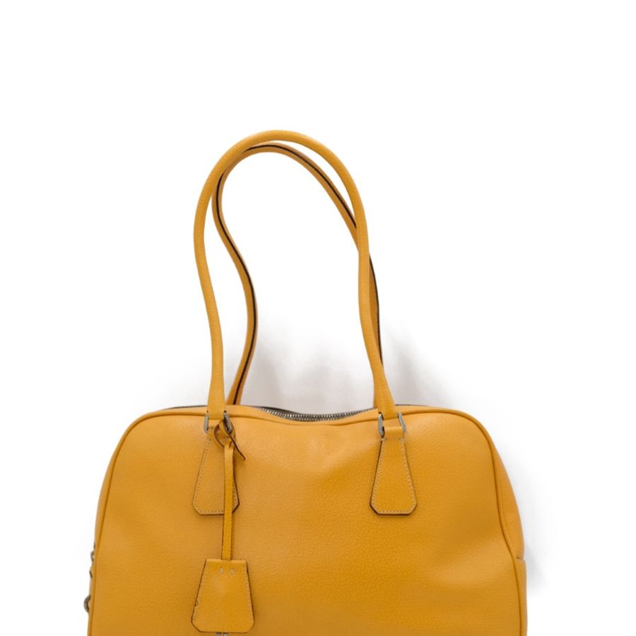 【二手精品】Prada Yellow Leather Tote Bag 黃色皮革 托特包-4