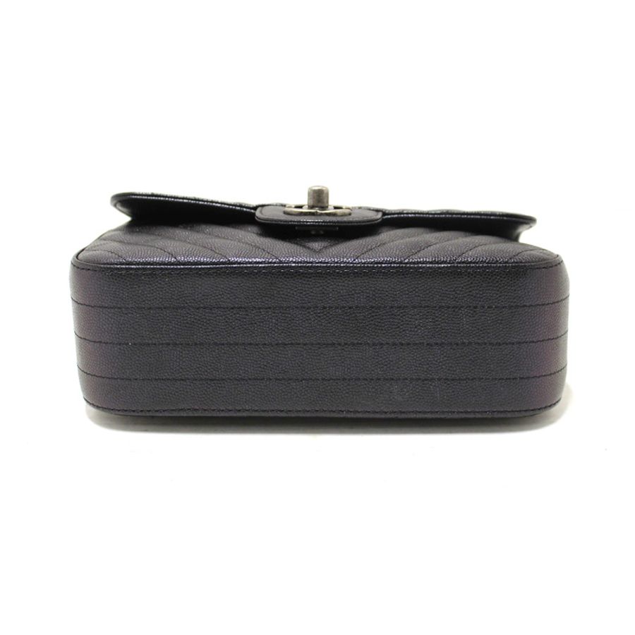 Chanel Black Iridescent Caviar Chevron Quilted Mini Rectangular Flap Bag-4