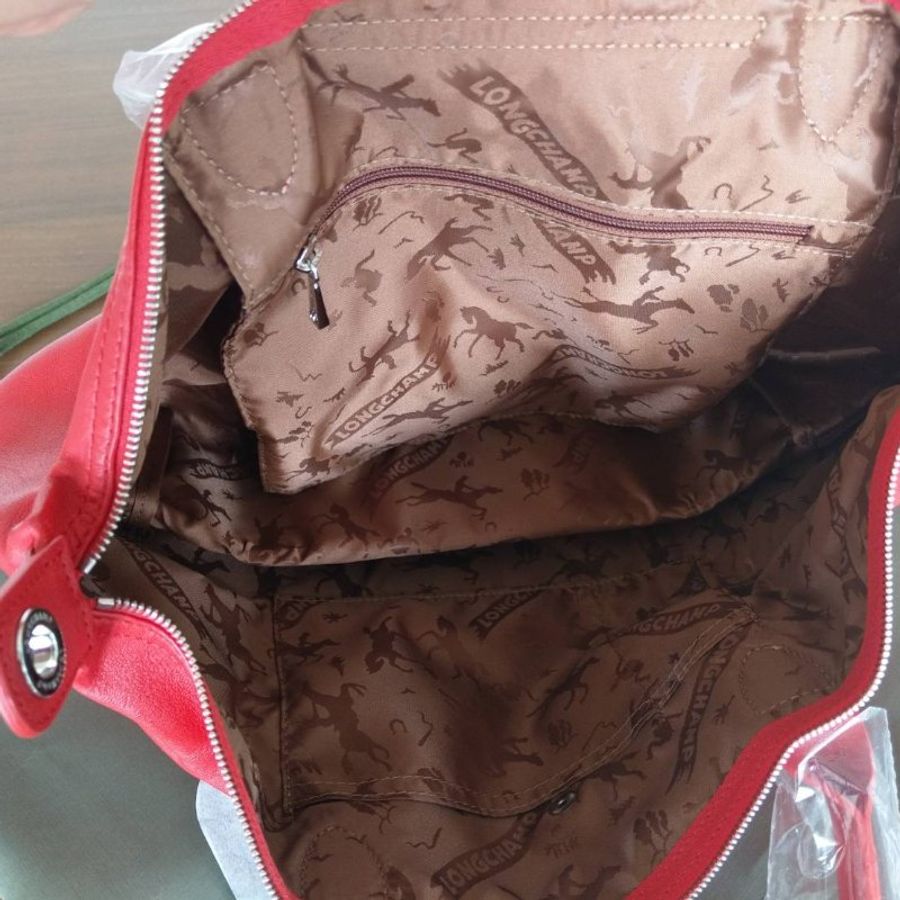 全新正品longchamp hodo款真皮紅色m號手提/斜背包-15