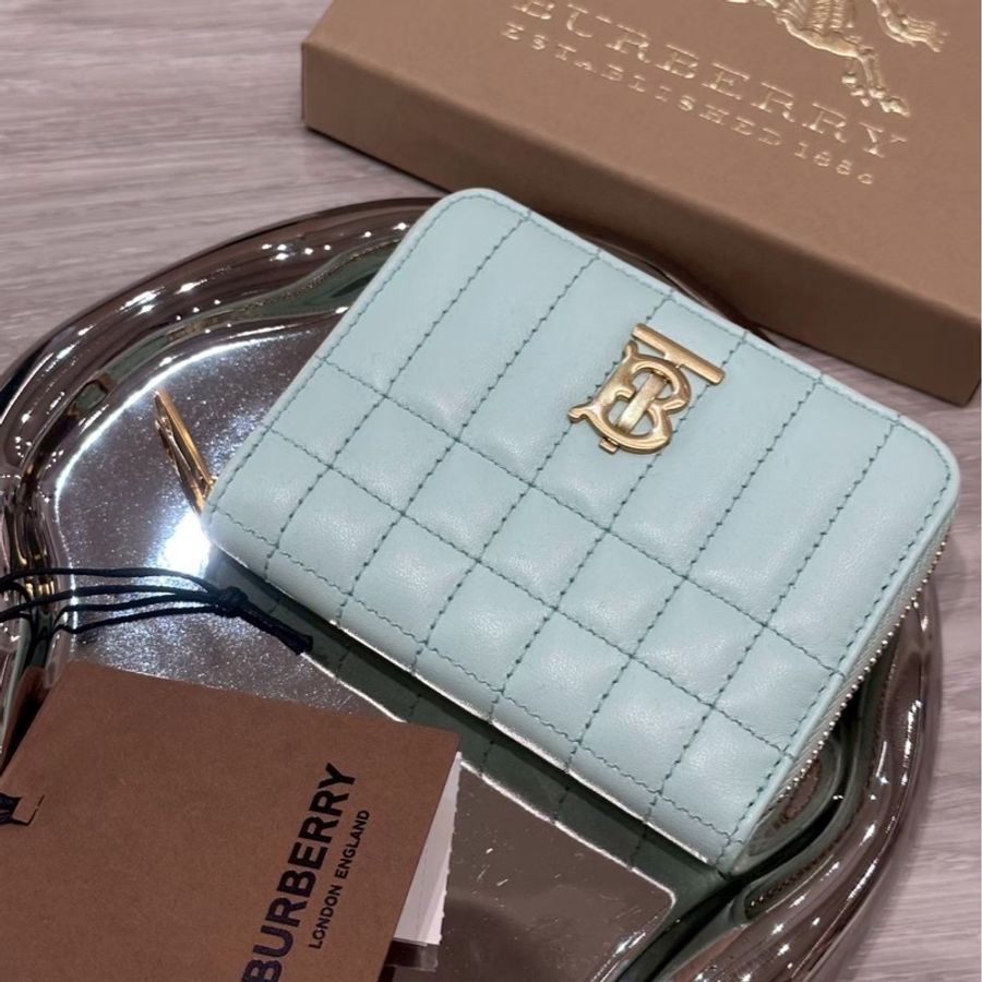BURBERRY 馬卡龍藍Logo拉鍊短夾-0