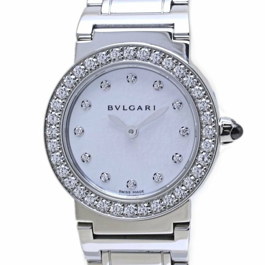 BVLGARI 女士不銹鋼手錶,錶圈鑲嵌 12 顆鑽石(BBL26WSDS BBL26S 102374)40086-0