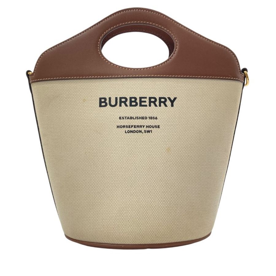 BURBERRY 巴寶莉 可肩背 帆布 皮革 手提包 米色-1