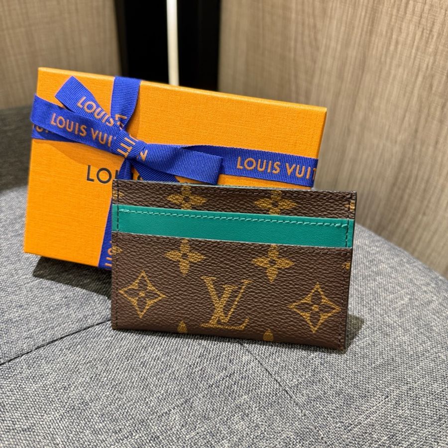 全新全配 LV M12839 原花拼綠色皮革雙面名片夾 卡夾-0