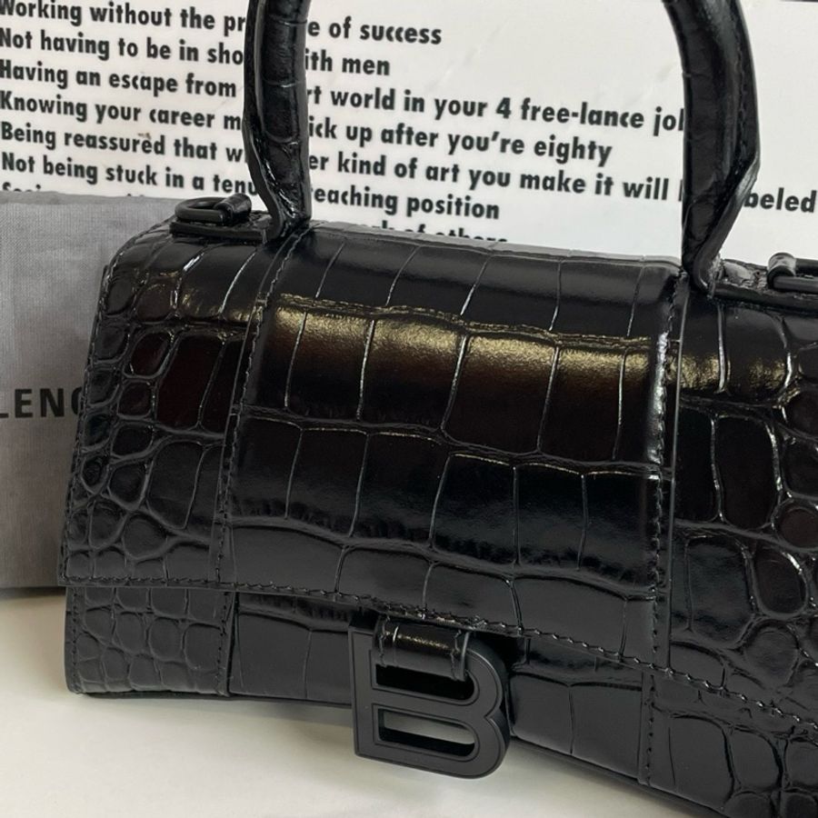 balenciaga hourglass so black 黑色亮面鰐魚壓紋牛皮女士斜挎包手提包 小號 約19*12*7-1