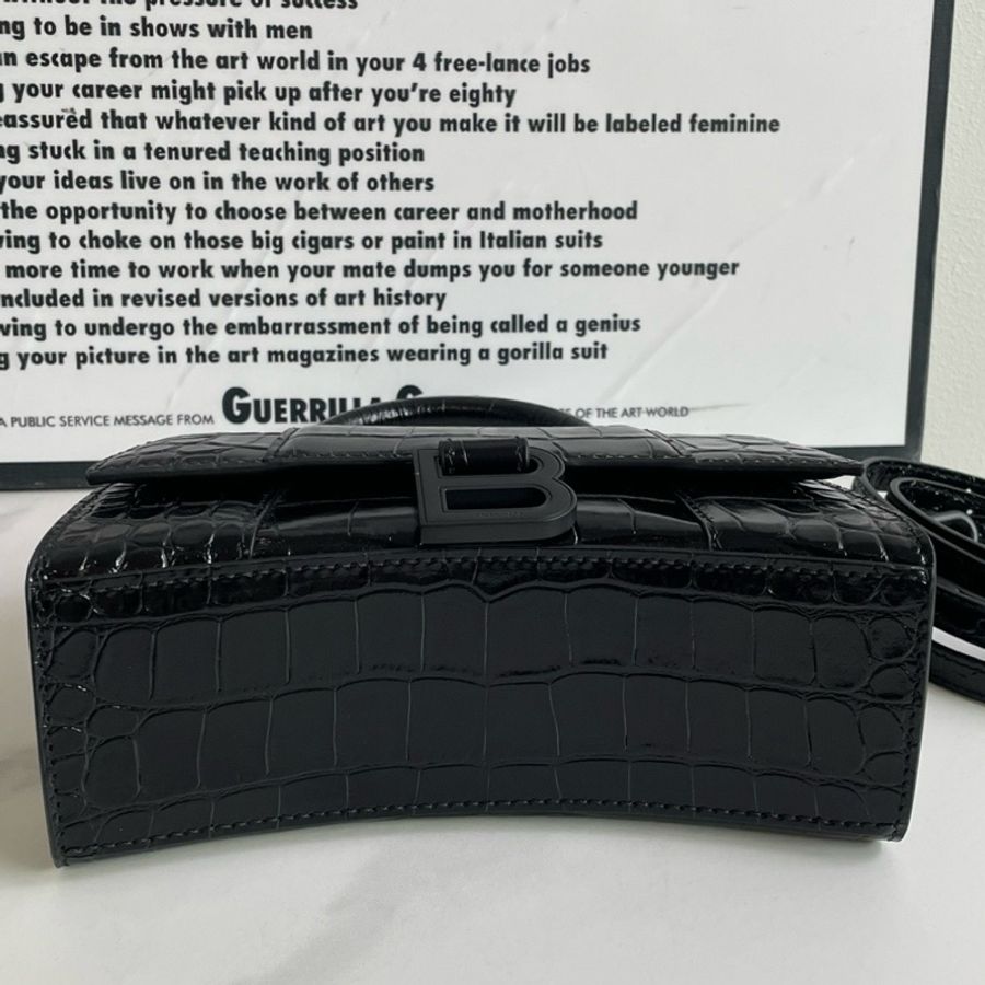 balenciaga hourglass so black 黑色亮面鰐魚壓紋牛皮女士斜挎包手提包 小號 約19*12*7-3
