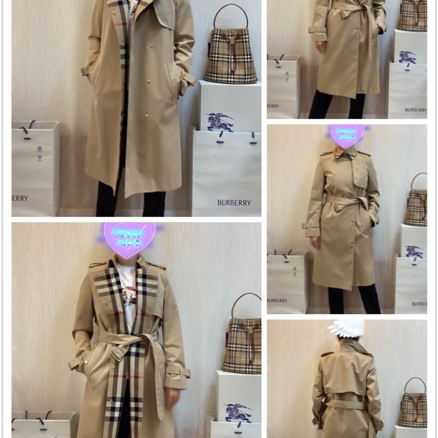BURBERRY英國蜜金色長版格紋領 Gabardine 風衣UK4-2