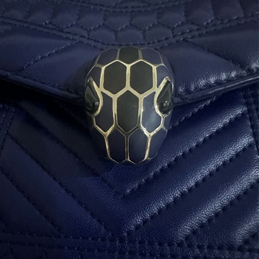 BVLGARI寶格麗 9新 寶藍色蛇頭鍊包-3