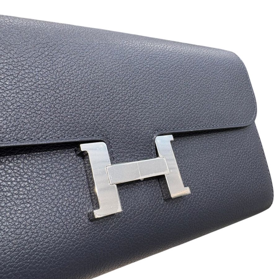 HERMES 愛馬仕 CONSTANCE TOGO 康康TOGO 肩背長夾 EVERCOLOR皮 深藍色 銀扣 Y刻-16