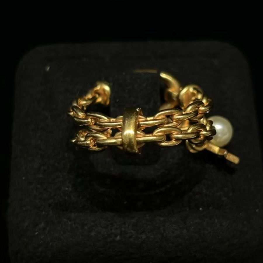 DIOR CD NAVY雙層珍珠星星戒指 98新-4