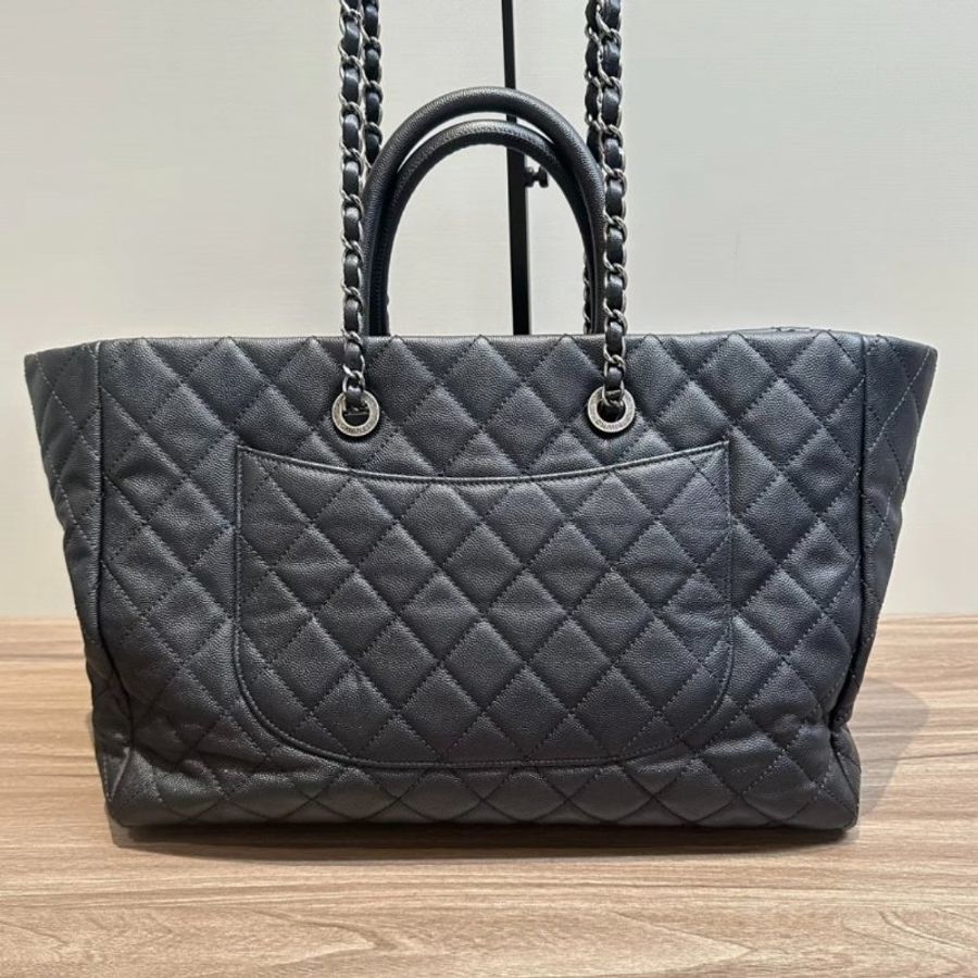 CHANEL 黑銀魚子醬2way子母肩背托特包37*25*15 98新配件塵袋-5