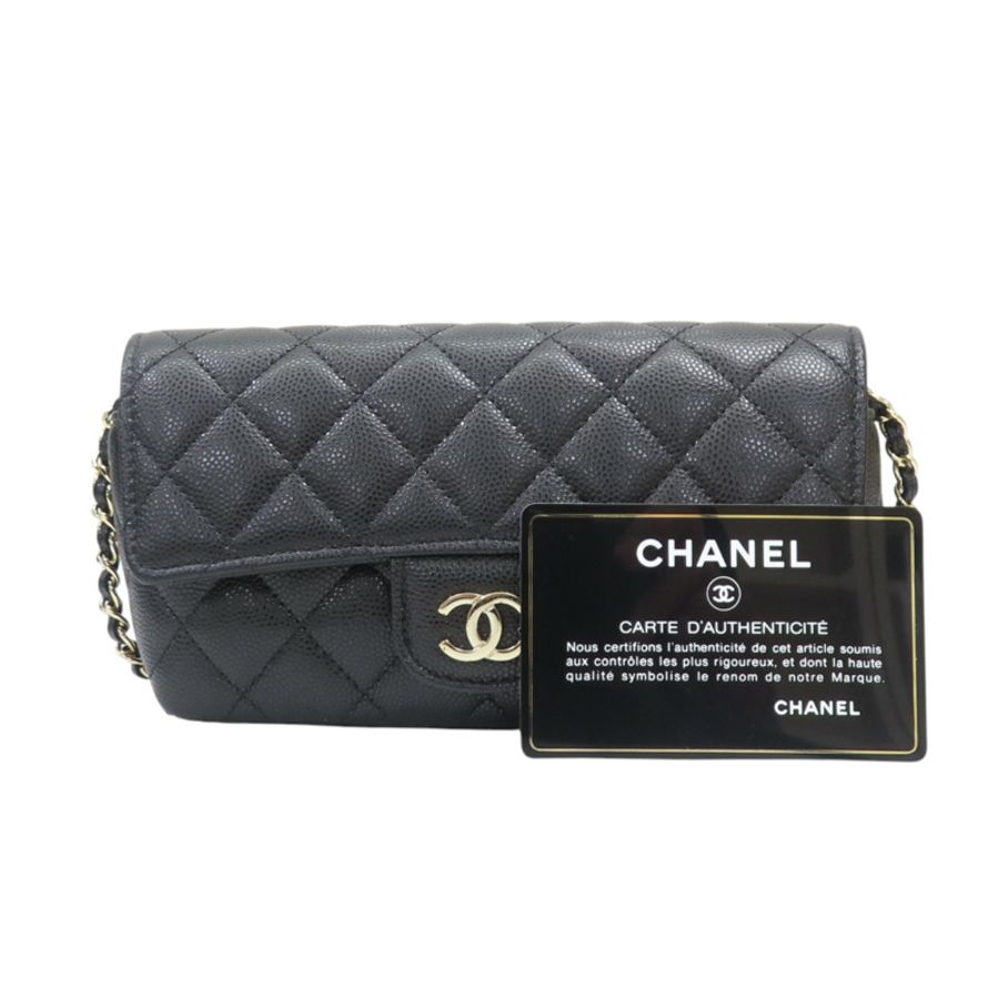 黑色荔枝紋肩背金扣【CHANEL 香奈兒】-9