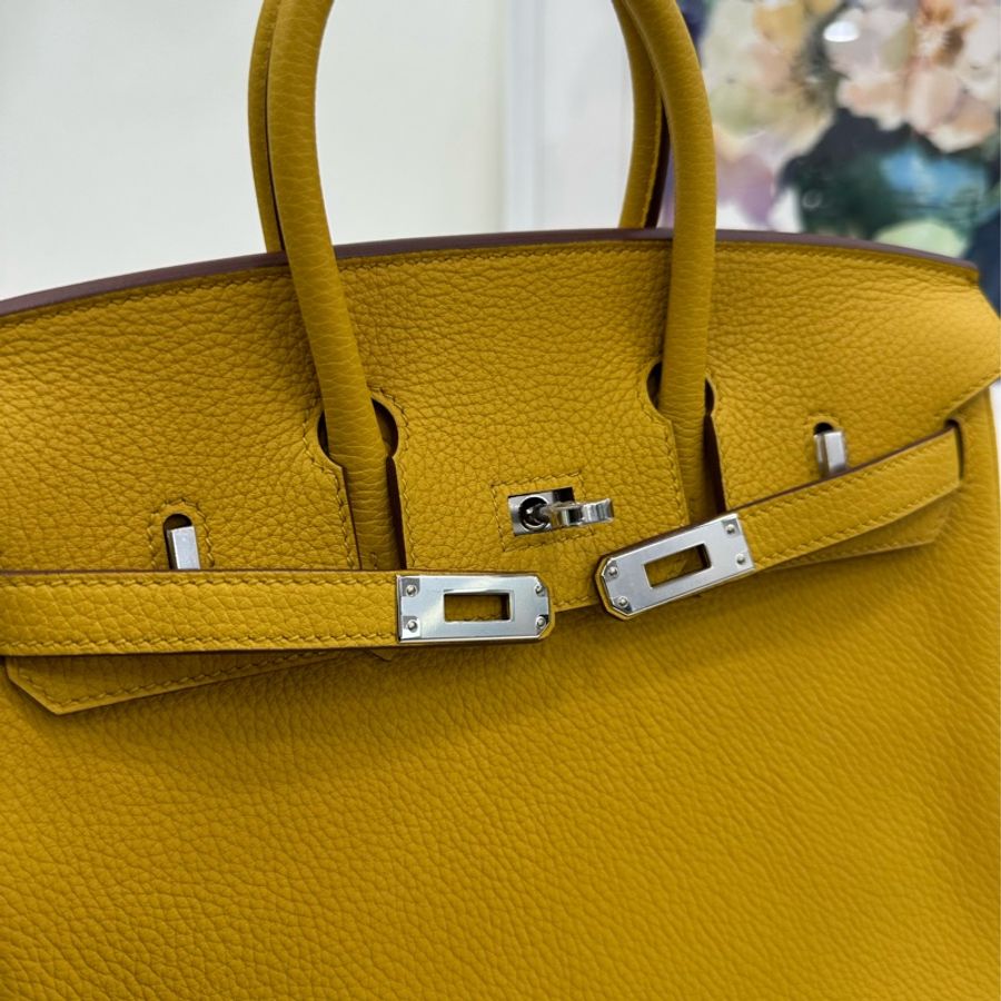 愛馬仕birkin25 9D Ambre琥珀黃銀扣 W刻 全新有購證-7