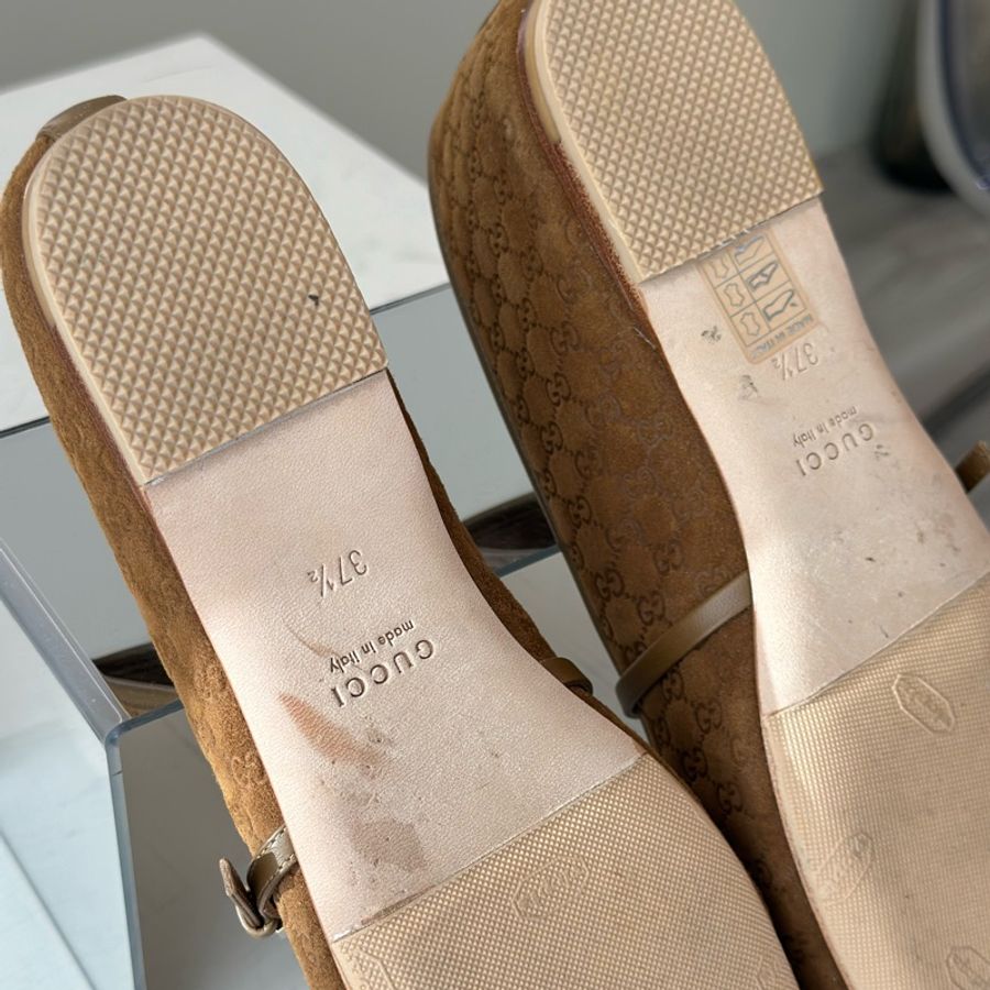 Gucci 壓紋logo棕色芭着舞鞋37.5號🩷超甜-9