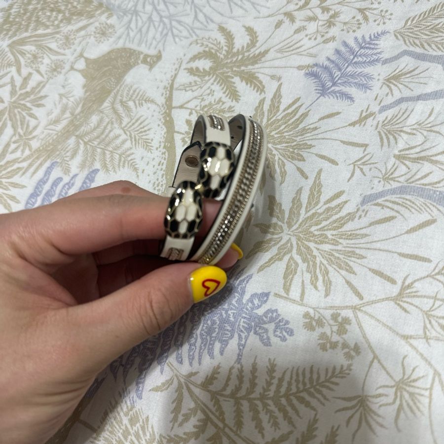 BVLGARI 米白色皮革蛇頭手環-0