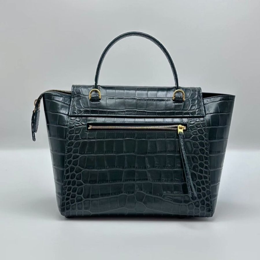 CELINE 綠金Belt鯰魚鱷魚壓紋肩背斜背包24*13*20 98新配件購證塵袋-5