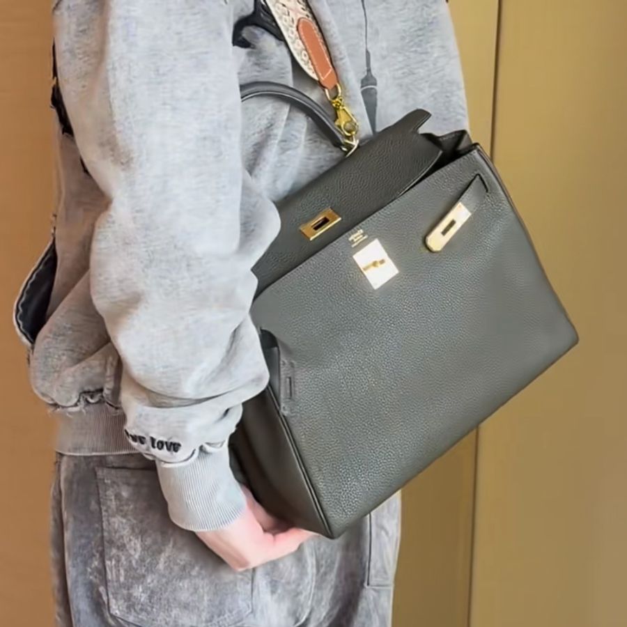 Hermès 愛馬仕 C6 橄欖綠 Togo 牛皮 Kelly 32 凱莉包 手提包 肩背包 金釦-1