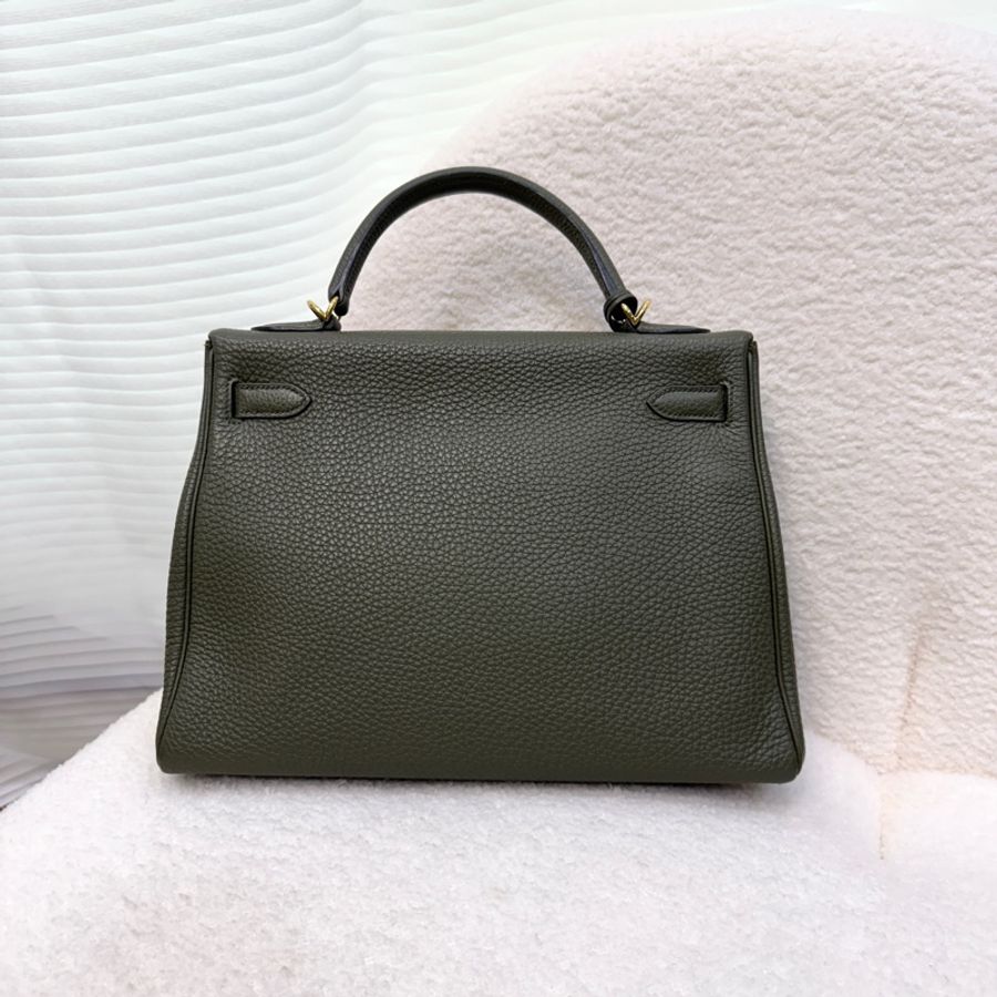 Hermès 愛馬仕 C6 橄欖綠 Togo 牛皮 Kelly 32 凱莉包 手提包 肩背包 金釦-7