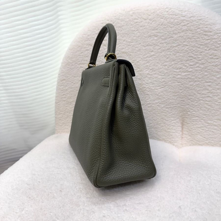 Hermès 愛馬仕 C6 橄欖綠 Togo 牛皮 Kelly 32 凱莉包 手提包 肩背包 金釦-8
