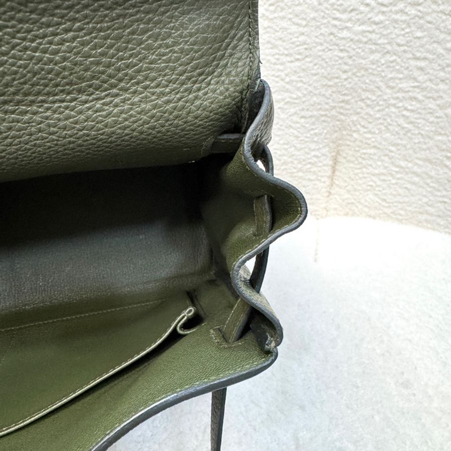 Hermès 愛馬仕 C6 橄欖綠 Togo 牛皮 Kelly 32 凱莉包 手提包 肩背包 金釦-15