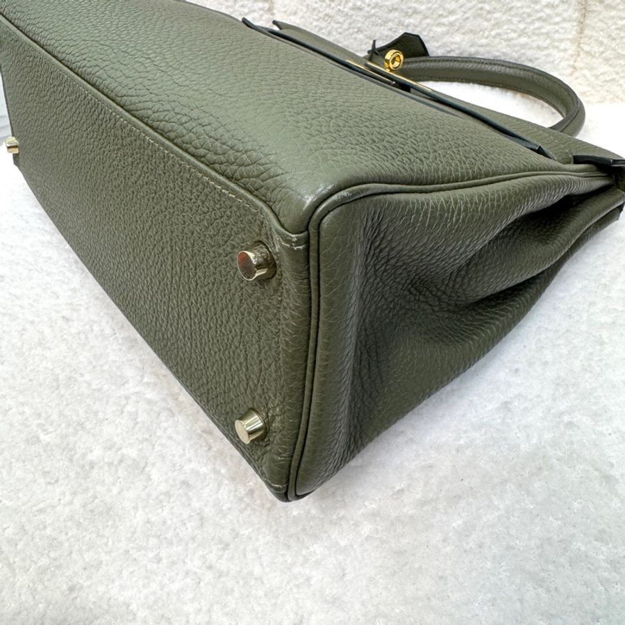 Hermès 愛馬仕 C6 橄欖綠 Togo 牛皮 Kelly 32 凱莉包 手提包 肩背包 金釦-17