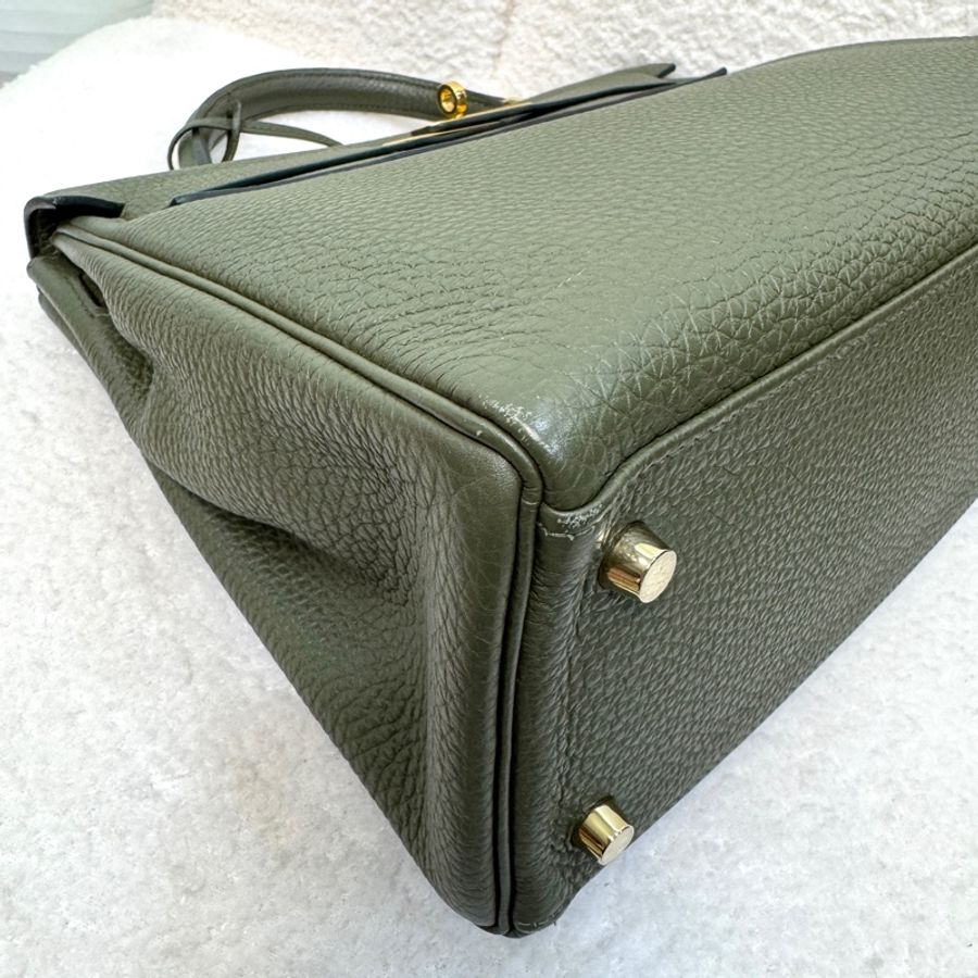 Hermès 愛馬仕 C6 橄欖綠 Togo 牛皮 Kelly 32 凱莉包 手提包 肩背包 金釦-18