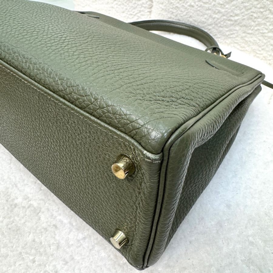 Hermès 愛馬仕 C6 橄欖綠 Togo 牛皮 Kelly 32 凱莉包 手提包 肩背包 金釦-19