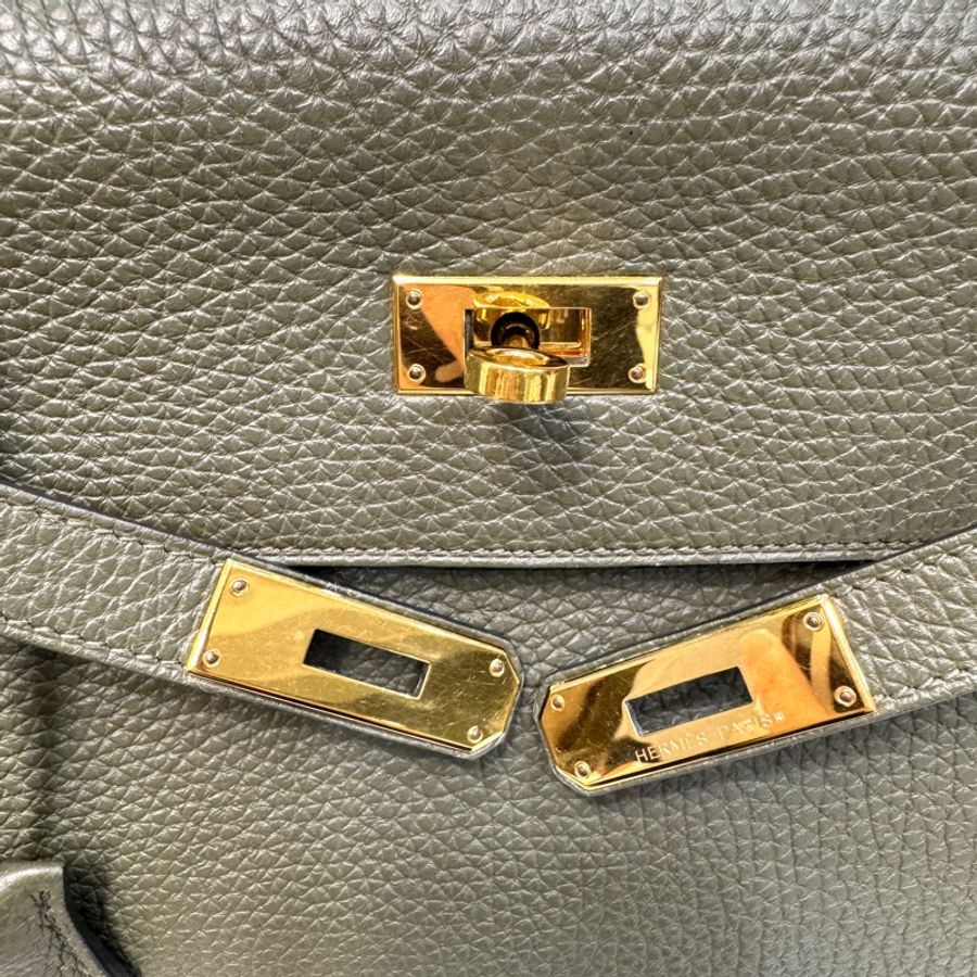 Hermès 愛馬仕 C6 橄欖綠 Togo 牛皮 Kelly 32 凱莉包 手提包 肩背包 金釦-22