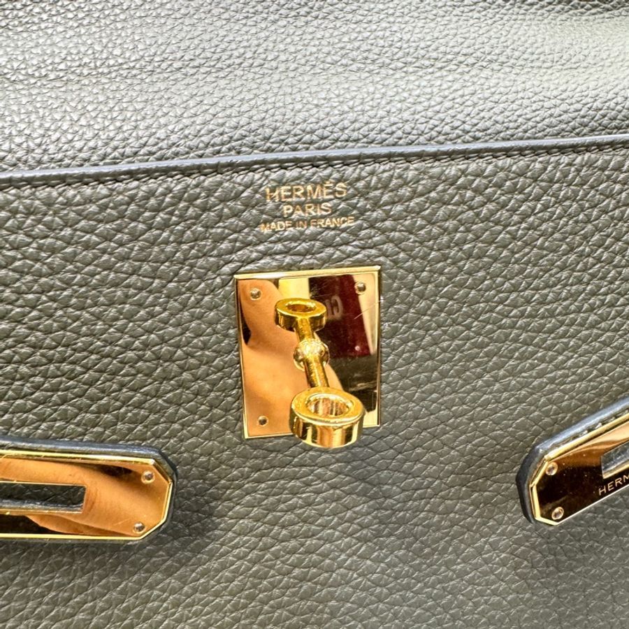 Hermès 愛馬仕 C6 橄欖綠 Togo 牛皮 Kelly 32 凱莉包 手提包 肩背包 金釦-23