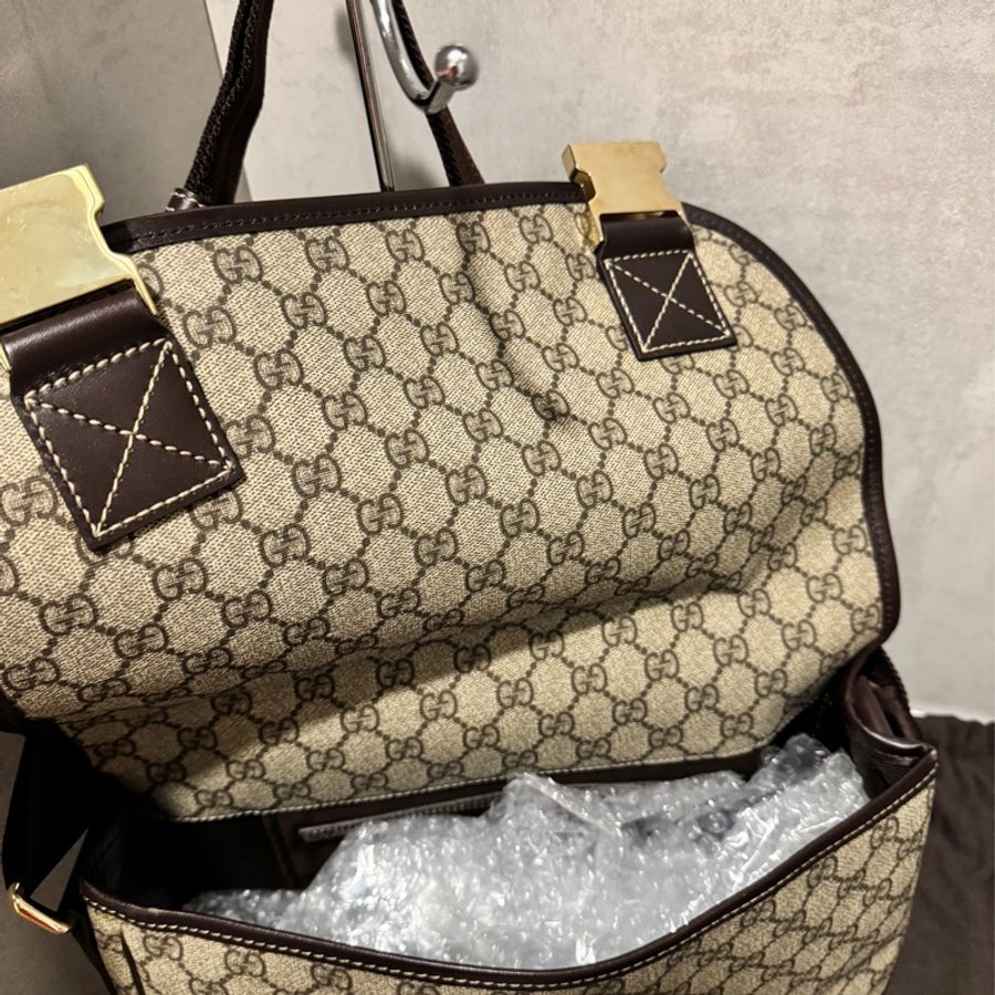 Gucci 專櫃正品 201732 PVC 雙釦 側背包 斜背包 書包 郵差包-15