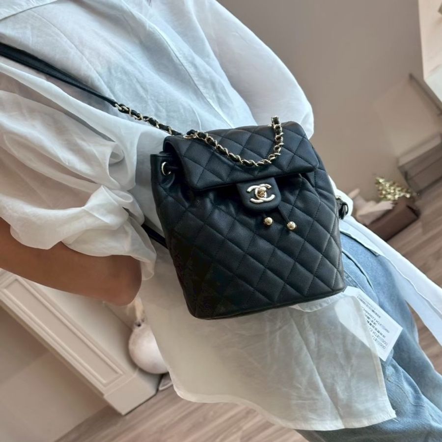 CHANEL 黑色薩爾茲堡雙肩包 全配-9