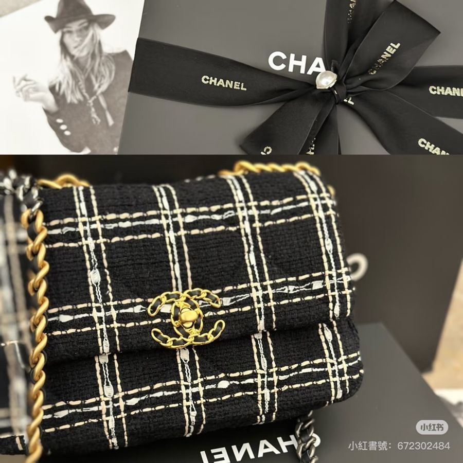 閒置全配芯片款🌟#chanel #黑金 #毛呢 #19bag #小號-0