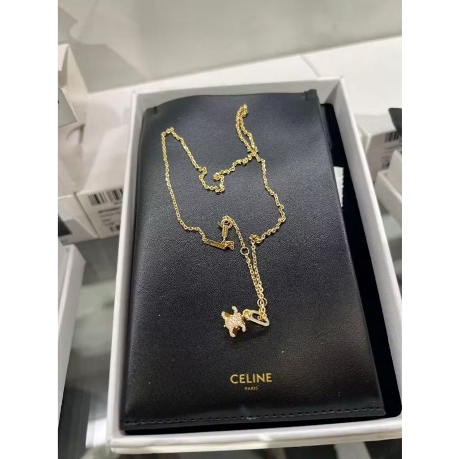 CELINE TRIOMPHE SOLITAIRE金色飾面黃銅及水晶閃亮項鍊 461NS6BCZ-0