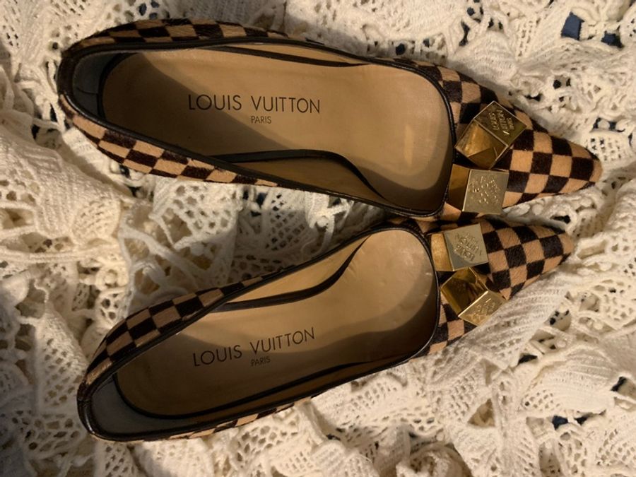 Louis Vuitton立體金骰子造型馬毛棋盤格紋高跟鞋36 1/2-8