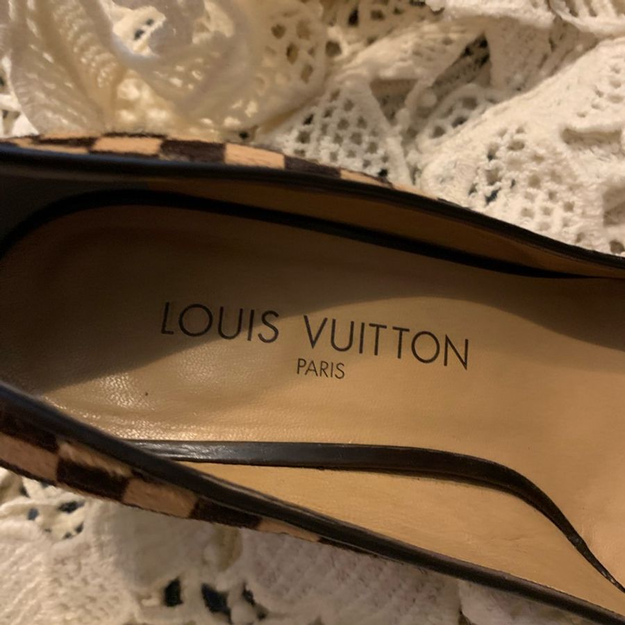 Louis Vuitton立體金骰子造型馬毛棋盤格紋高跟鞋36 1/2-17