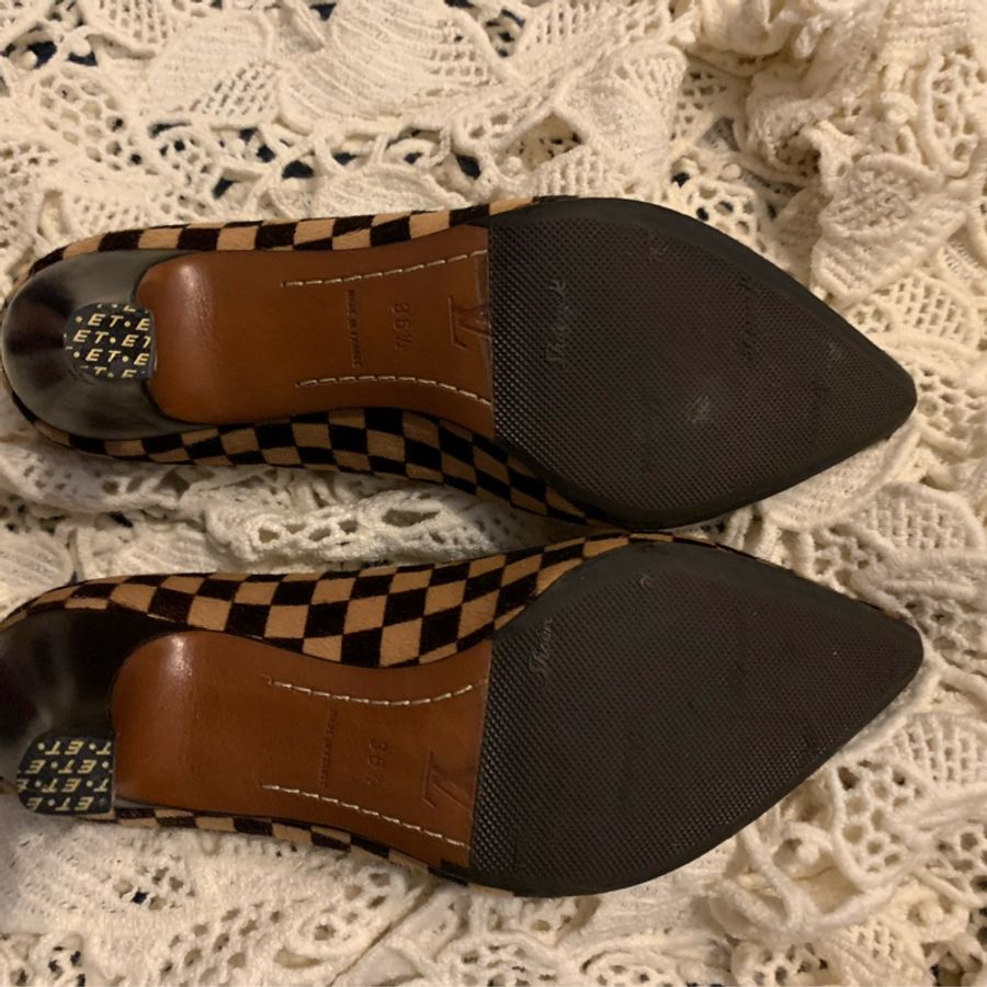 Louis Vuitton立體金骰子造型馬毛棋盤格紋高跟鞋36 1/2-37