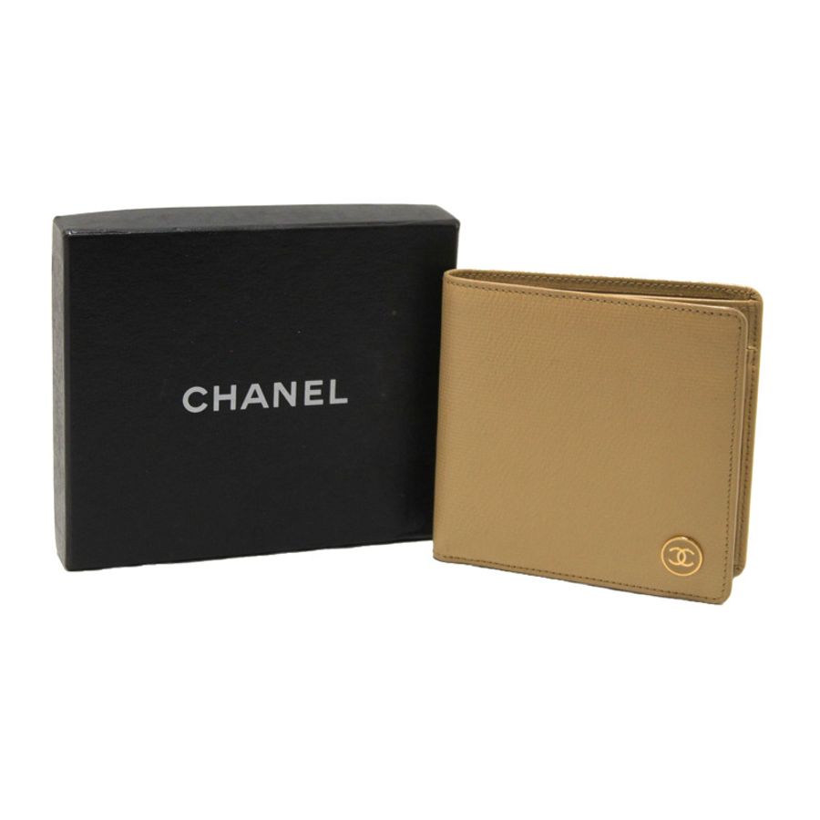 Chanel Beige Caviar Leather Medium Size Bi-fold Wallet-1