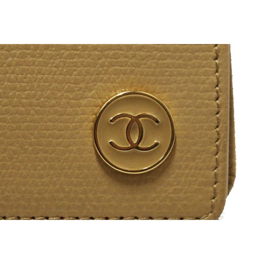 Chanel Beige Caviar Leather Medium Size Bi-fold Wallet-5
